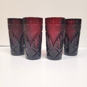 Luminarc Cristal D'Arques Durand Ruby Red Set 4 Tumblers Glass France 6 1/4''